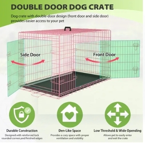 Cage pour chien Cage pour chien en fil métallique rose de haute qualité pliante à deux portes respirante et durable Cage pour animaux de compagnie Châssis extractible pour un nettoyage facile - Product Image 5