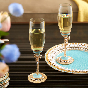 Vente en gros RORO flûtes à <span class=keywords><strong>champagne</strong></span> en cristal de mariage avec couleurs bleu rose blanc pour option pour fête de mariage <span class=keywords><strong>ou</strong></span> cadeau 2 pièces/ensemble - Product Image 2