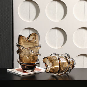 Nordique Moderne Élégant <span class=keywords><strong>Vase</strong></span> En <span class=keywords><strong>Verre</strong></span> Brun Unique Art Déco Design D'intérieur pour Table Arrangement De Fleurs Teinté Pot De Fleur - Product Image 2