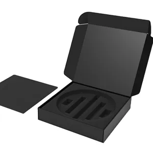 กล่องกระดาษลูกฟูกพร้อมไส้โฟมกล่องจดหมายกระดาษลูกฟูกสำหรับจัดส่งสีดำสั่งพิมพ์ลายได้ตามต้องการ