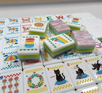 En gros, Jeu de Mahjong chinois en acrylique rose, Tuiles de Mahjong motif ballon à air chaud de carnaval et chat noir, Jeu familial de Mahjong