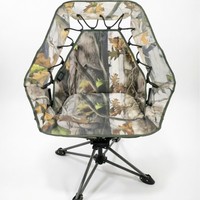 Chaise pliante pivotante à 360°, style lune, avec doublure en polaire camouflage, portable, pour le camping, la pêche et les loisirs en plein air, OEM