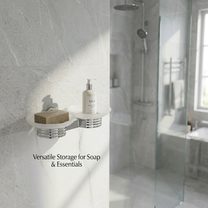 Support mural en céramique pour savon, étagère de salle de bain minimaliste en acier inoxydable avec design auto-drainant - Product Image 1