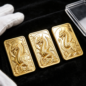 Barra Rettangolare Commemorativa Moderna in <span class=keywords><strong>Lega</strong></span> di Zinco Placcata <span class=keywords><strong>Oro</strong></span> con Drago Vichingo <span class=keywords><strong>Nordico</strong></span>, Collezione all'Ingrosso - Product Image 1