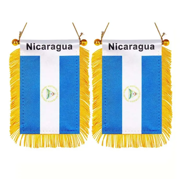 Custom Printing Puerto Rico National Flag Small Mini Hanging Car Mirror Pennant Flag With Suction Cup and Tassels