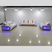 Ensemble Canapé Sectionnel Fonctionnel en Cuir Véritable avec LED pour Maison et Salon