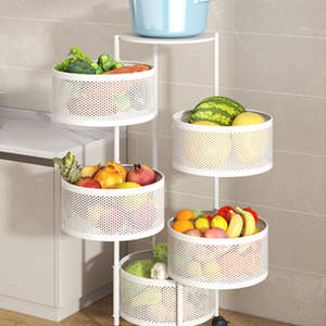 מטבח פירות ירקות סל עגול מסתובב מתגלגל עגלת שירות, 5 ניתן לגיבוב חוט אחסון מתלה עם גלגלים עבור פירות - Product Image 5