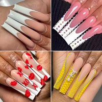 Aillsa Faux Ongles Carrés en Acrylique Couverture Complète 3XL Longs et Fins Extra Longs Logo Personnalisé avec Colle Application sur Doigts Nail Art 3D