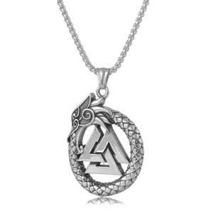 yunnique Viking Dragon Rune Stainless Steel Pendant <b>Necklace</b> For Men Animal Zodiac Design Gift Jewelry 60cm Chain - Product Image 1