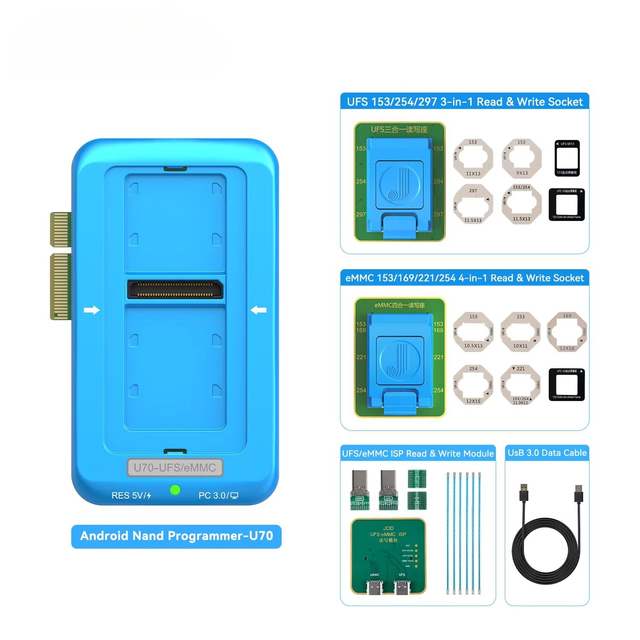 JCID U70 Gen2 Android NAND Programmer UFS EMMC ISP Read Write Socket Mobile Phones 250MB/s Nand Flash Repair
