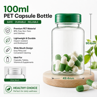 Flacon rond en PET transparent multi-capacités avec étiquette personnalisée, étanche et recyclable, pour le stockage pharmaceutique