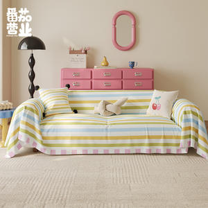 Faqing Korean Style Sofa <b>Cover</b> Printed Stripe Elastic <b>Stretch</b> Imitation Linen Full Coverage For Modular Sofa Living Room Use - Product Image 4