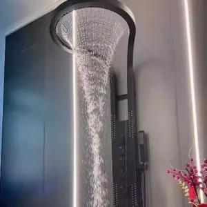Sistema de ducha de techo grande ancho personalizado de China cabezal de ducha de lluvia negro con flujo de agua de alta presión combinado de mano