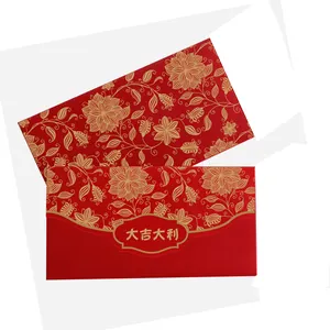 Envelope personalizado de presente de papel, envelope de luxo para pacote vermelho chinês de ano novo