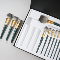 Ensemble de pinceaux de maquillage de luxe avec manche en bois vert et tube en or rose, pinceaux pour poudre et contour, logo personnalisé, Pennello Per Il Trucco