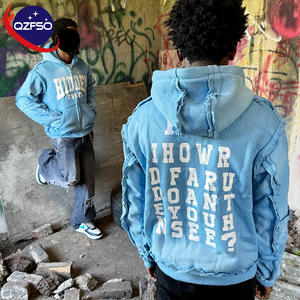 Ropa de calle personalizada con cremallera, bordado de felpa francesa, lavado ácido, diamantes de imitación, apliques desteñidos al sol, parche bordado, sudaderas con cremallera para hombre - Product Image 1