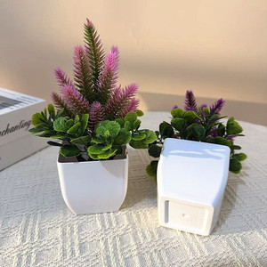 Nouveau Bonsaï artificiel de lavande transfrontalier en pot carré de 19 pouces pour décoration de jardin extérieur et de bureau, ornement végétal vert - Product Image 4