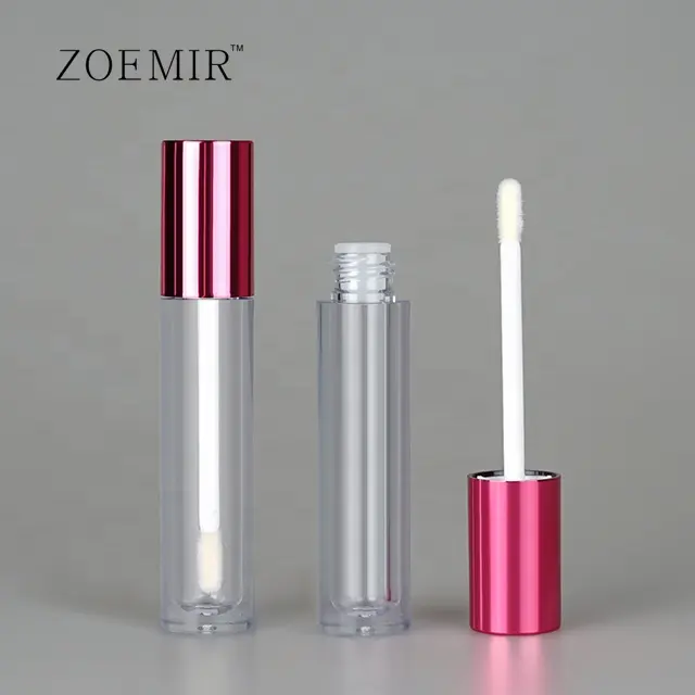 Brillant à lèvres métallique à base transparente tube de brillant à lèvres rouge de forme ronde de haute qualité avec applicateur en silicone