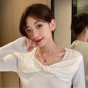 Collier pendentif trèfle à quatre feuilles <span class=keywords><strong>noir</strong></span> et blanc en acier inoxydable 316L plaqué or 18 carats avec diamants CZ double face pour femmes - Product Image 4
