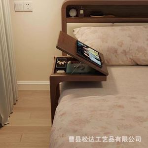 Simple wooden movable side <b>table</b>, home bedroom bedside <b>table</b>, solid wood with wheels, small apartment <b>C</b>-<b>shaped</b> coffee <b>table</b> - Product Image 4