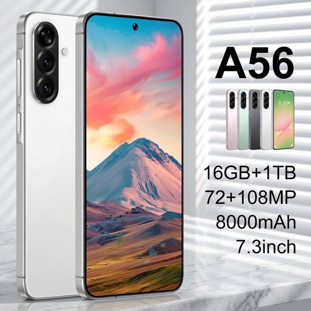 Smooth Scrolling 7.3 Inch A56 5G Phone 16GB+1TB Storage 72+108MP HD Camera Snapdragon Octa Core CPU Gaming Optimized