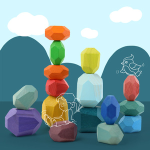 Wooden Colorful Beech Stone Stacking Toys For Children Educational <b>Building</b> <b>Blocks</b> 17.3x11.2x5 Nordic Style - Product Image 2