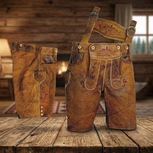 Lederhosen ดั้งเดิมของเยอรมัน,สีแดงน้ำตาลหลายโทน (บาวาเรียเดอร์โฮเซน) - Product Image 3