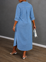Gaun Kemeja Wanita Elegan Vintage Kasual Denim Polos Panjang Lantai Kancing Tunggal Ramah Lingkungan Ukuran XL Grosir Wanita