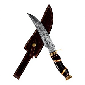 Cuchillo de caza hecho a mano con hoja de acero de Damasco, mango negro y dorado, hoja afilada para uso en exteriores. - Product Image 2