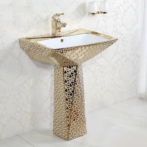 Fregadero elegante de baño, lavabo de cerámica, dorado, electrochapado, dorado, nuevo