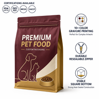 Sachet alimentaire pour animaux de compagnie à fond plat avec impression hélio personnalisée, anti-odeur, scellé sur 8 côtés, emballage premium pour aliments secs pour chiens et chats, pochette verticale