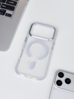 Coque Magnétique Transparente de Luxe Personnalisable avec Logo pour iPhone 18 17, Couleurs Contrastées, Anti-chute, Hybride PC TPU, Protection Arrière Antichoc, Lentille Métallique