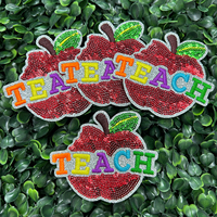 Patch brodé arc-en-ciel de 3 pouces avec sequins motif pomme, à repasser, pour la rentrée scolaire et la reconnaissance des enseignants, pour casquettes de camionneur