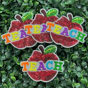 Patch brodé arc-en-ciel de 3 pouces avec sequins motif <span class=keywords><strong>pomme</strong></span>, à repasser, pour la rentrée scolaire et la reconnaissance des enseignants, pour casquettes de camionneur - Product Image 3