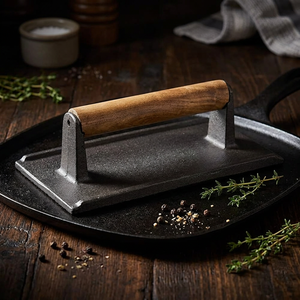 Prensa para carne <span class=keywords><strong>de</strong></span> res y hamburguesas <span class=keywords><strong>de</strong></span> hierro fundido con mango <span class=keywords><strong>de</strong></span> madera - Product Image 1
