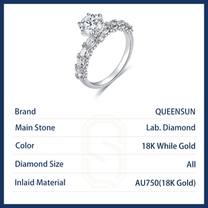 <span class=keywords><strong>Bague</strong></span> de fiançailles en diamant de laboratoire 18 carats, solitaire classique 6 griffes, avec pierres latérales graduées et demi-éternité - Product Image 6