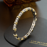 Parure de bijoux de luxe en argent plaqué bicolore avec cercle en zircon cubique, comprenant collier, bracelet, bague et boucles d'oreilles pour femme, style Ins, ensembles de bijoux tendance