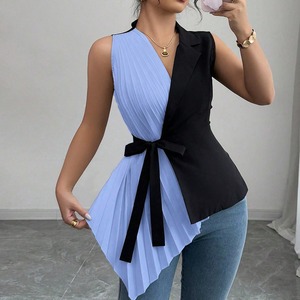 Camisa Casual <span class=keywords><strong>de</strong></span> Moda para Mujer, Cuello en V, Asimétrica, con Cintura Ajustada, Diseño <span class=keywords><strong>de</strong></span> Bloques <span class=keywords><strong>de</strong></span> Color, Transpirable, Sin Mangas, para Primavera/Verano - Product Image 3