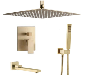 Matte <b>Black</b> Brass Ceramic Single-Function Concealed <b>Shower</b> System-Square Rainfall Head Wall-Mounted Arm Single-Handle Mixer - Product Image 1