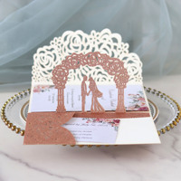 Carte d'invitation d'anniversaire personnalisée découpée au laser 3D, faite à la main, avec paillettes, impression UV, pelliculage mat, rubans et enveloppes DIY