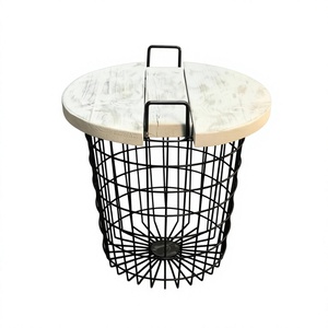 Luxury Modern Metal & Wood Coffee <b>Table</b> Round Shaped Metal Iron <b>Wire</b> End <b>Table</b> Living Room Furniture Home Garden - Product Image 1