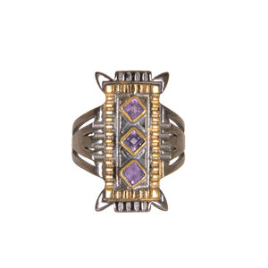 New Designer 925 Sterling Silver <b>Amethyst</b> Gemstone <b>Ring</b> 18K <b>Gold</b> Plated Black Rhodium for Weddings and Parties - Product Image 1