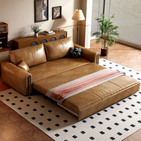 Modernes Minimalistisches Ölwachs-Leder 2-in-1 Konvertierbares Schlafsofa Gerades Klappbares Schlafsofa für Wohnzimmer