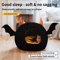 Lit pour animaux de compagnie en forme de cornes de diable, rond, en peluche, apaisant, forme 3D stéréo, doux, chaud, pour un sommeil profond, coussin de sommeil pour animaux de compagnie sur le thème d'Halloween