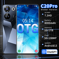 Smartphone C20 Pro pour jeux de société, 8000 mAh, écran 7,3 pouces, appareil photo 108 MP, 16 Go + 1 To, 5G, double SIM, déverrouillage facial, fonction de suivi des scores, cadre métallique