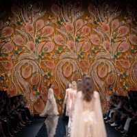 Tissu en dentelle à sequins perlés en polyester orange de haute qualité, maille épaisse, mousseline 3D, écologique et respirant, pour robe de mariée