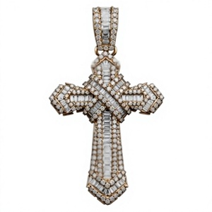 Pendentif Croix Moissanite Iced Out avec Tailles Baguette et Rondes en Argent Sterling Plaqué Or Style Hip Hop - Product Image 1