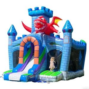 Château <span class=keywords><strong>gonflable</strong></span> commercial Dragon et Château Médiéval avec toboggan, en PVC, pour saut et amusement, direct usine - Product Image 1