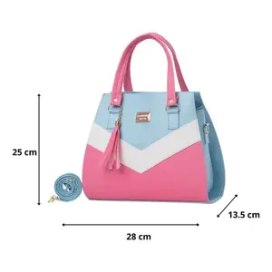 Sac à main Fana Nadia pour femme, bicolore rose et bleu, en cuir végétalien avec ferrures dorées - Product Image 3