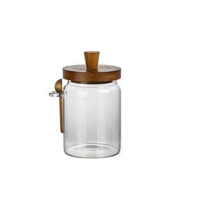 Contenitore in vetro borosilicato di alta qualità con coperchi in legno di Acacia manici incorporati cucchiai ermetici da cucina per chicchi di caffè - Product Image 1